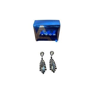 Avon black diamond color drop earrings, pierced.
